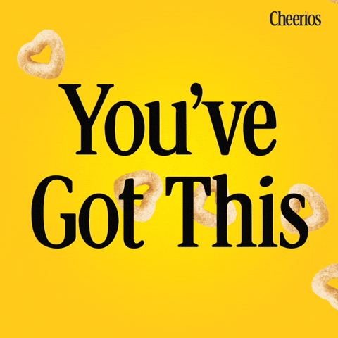 Sponsored gif. Heart shaped Cheerios fall in front of a yellow background. The Cheerios logo is in the upper right corner. Text reads: You've got this.