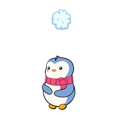 Digital art gif. A penguin wearing a red scarf has its flippers raised over its head and it spreads its arms out, gesturing upwards. At the same time, a rainbow forms above it and the text inside reads, "Thanks!"
