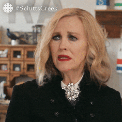 Schitt's Creek gif. Catherine O'Hara as Moira tilts her head understandingly as she solemnly says, "The ides of March," which appears as text.
