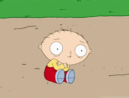 Family Guy gif. Stewie sits on a patch of sand, arms crossed while rocking back and forth, with worried-looking eyes.