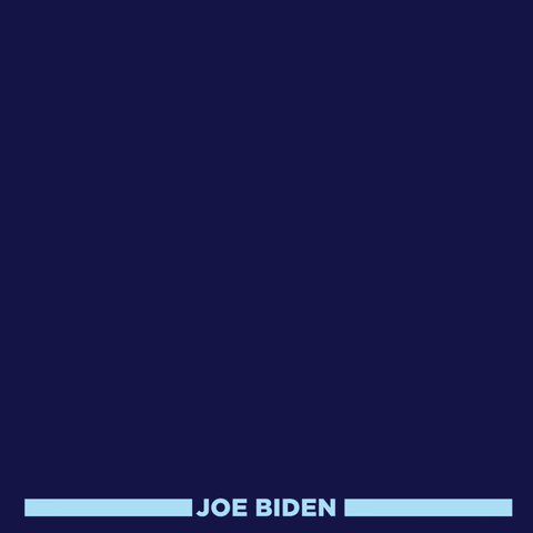 Text gif. Bold white and baby blue text pops up on a navy blue background followed by individual key words in heavier type. Text, "Democracies are rising to the moment and the world is clearly choosing the side of peace and security. Joe Biden."