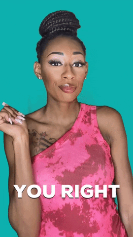 Celebrity gif. Lala Milan looks at us seriously and holds up her index finger saying, "You right."