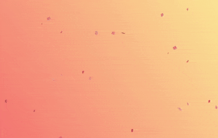 Text gif. Confetti falls on a gradient background as pink bubble text pops in. Text, "Happy Thursday!"