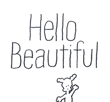 Cartoon gif. Chippy the dog's ears waggle as it waves at us enthusiastically. Text above him reads, "Hello beautiful."