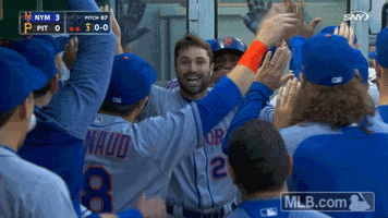 new york mets dugout celebration GIF by MLB