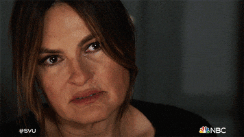TV gif. Mariska Hargitay as Detective Benson on Law & Order SVU cries, looking angry.