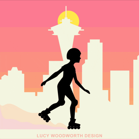 Skating Space Needle GIF by Lucy Woodworth Design