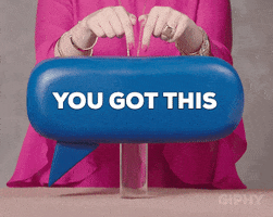 Video gif. A woman outlines a blue box with text that says, "You Got This."