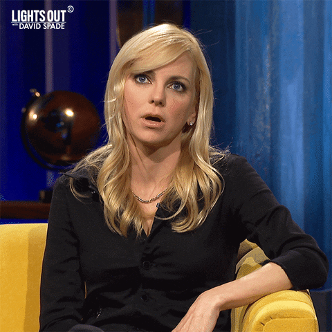 TV gif. Anna Faris on Lights Out with David Spade exhales as she rolls her eyes. 