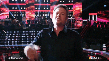 Reality TV gif. Blake Shelton on The View speaking emphatically and pointing at us with his finger.