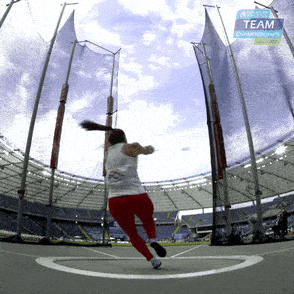 Gif of hammerthrower spining with hammer, releasing it only for it to hit the net in front