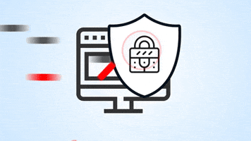 Ícone de um computador com um cadeado protegido por um escudo, representando cibersegurança e proteção digital.