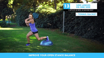 fitintennis fitness coach balance training tennis stance side lunge on bosu ball GIF
