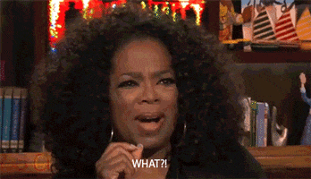 Celebrity gif. Oprah Winfrey looks insulted as she exclaims, "What?!," which appears as text.