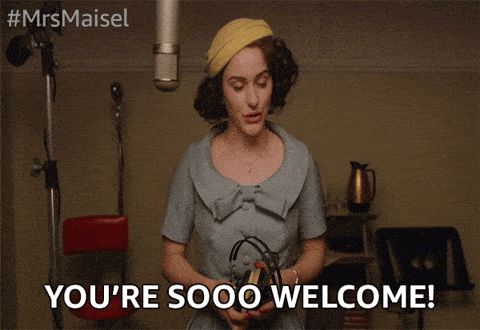 You Are Welcome Rachel Brosnahan GIF by The Marvelous Mrs. Maisel