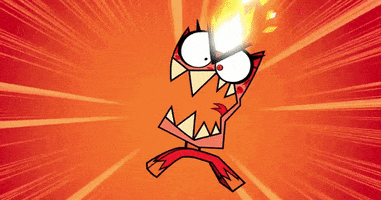 TV gif. Angry Unikitty from Unikitty! Its head is on fire as it quivers with anger, growling and baring its teeth.