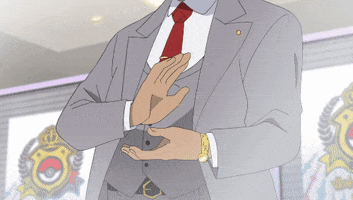 Anime gif. Chairman Rose from Pokémon claps with a smirk on his face.