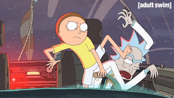 TV gif. Rick and Morty fight as Rick angrily kicks Morty in the face. 