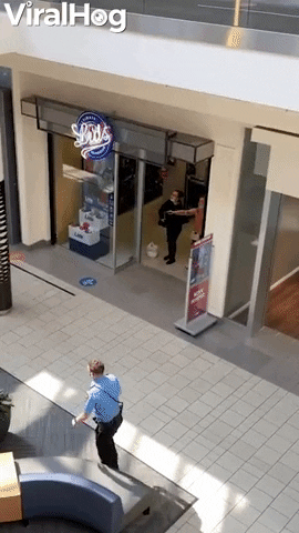 Man Casually Strolls Past Woman Pointing Gun Inside Mall GIF by ViralHog