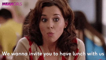 Movie gif. Lacey Chabert as Gretchen in Mean Girls grins and says, "we wanna invite you to have lunch with us every day for the rest of this week."