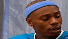 Celebrity gif. Dave Chappelle looks around with his mouth open, confused. He then looks up with big eyes, still not sure what’s happening.