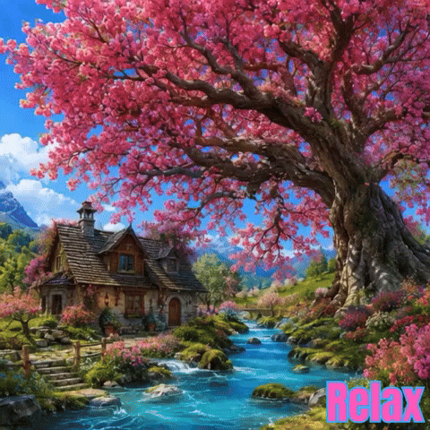 Relax by the cottage and pink tree