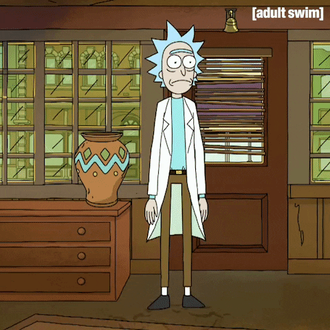Cartoon gif. Morty of Rick and Morty turns angrily as he knocks a vase off a shelf as he exits. The vase shatters and a cloud of blue smoke emits in the shape of an angry female ghost. 