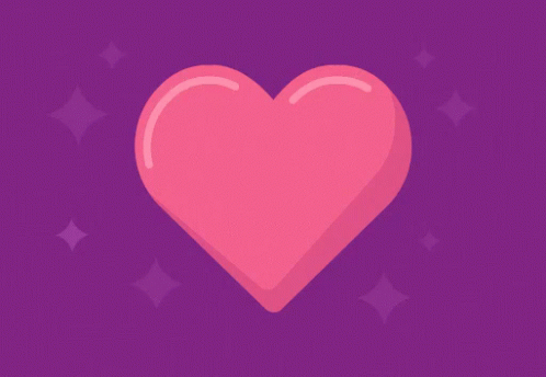 Digital art gif. Diamond-shaped twinkles flash on and around a pink heart against a purple background.