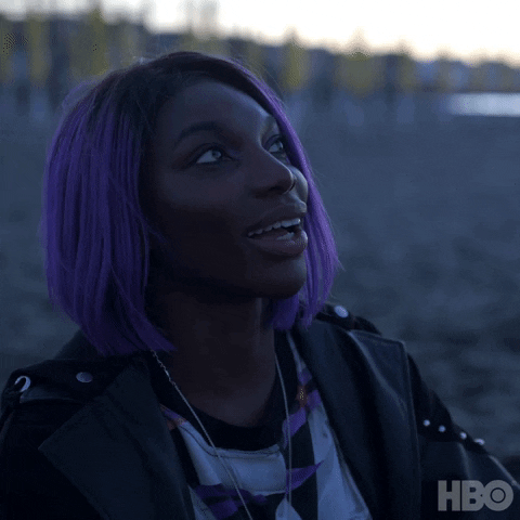 TV gif. Eyes wide in amazement, Michaela Coel as Arabella in I May Destroy You pauses and says, “Wow.”