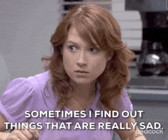 The Office gif. Ellie Kemper as Erin looks solemn and says, "sometimes I find out things that are really sad."