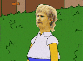 Meme gif. Homer Simpson with the head of Tom Delonge has his head and slowly backs up into a bush.