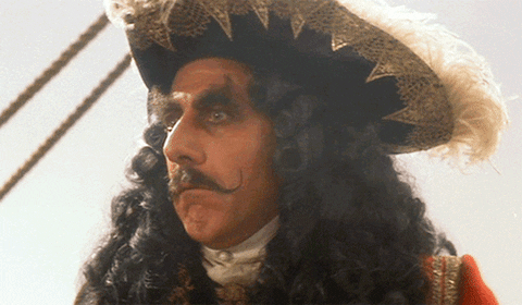 Gif of Dustin Hoffman as Captain Hook looking quizzical. 