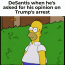 DeSantis when he's asked for his opinion on Trump's arrest motion meme