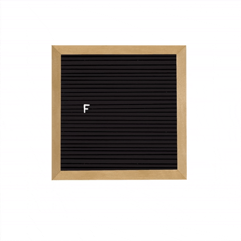 Text gif. Letter board with white letters that appear one by one and then dance on the board. Text, “Fri-nally!”