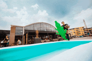 MOUT summer restaurant jumping sliding GIF