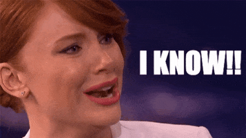 Video gif. A close-up on Bryce Dallas Howard shows her crying, nodding her head and saying, "I know!"