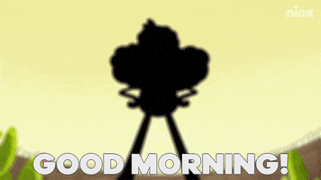 Cartoon gif. Becky Robinson as Parker J. Cloud in Middlemost Post. A dark cloud appears and suddenly, Parker lunges forward putting his hands on his cheek and says, "Good morning!"