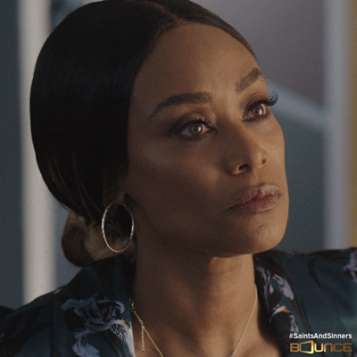 TV gif. Tami Roman as Felicia in Saints and Sinners lifts her eyebrows and nods slowly as she says, "Oh."