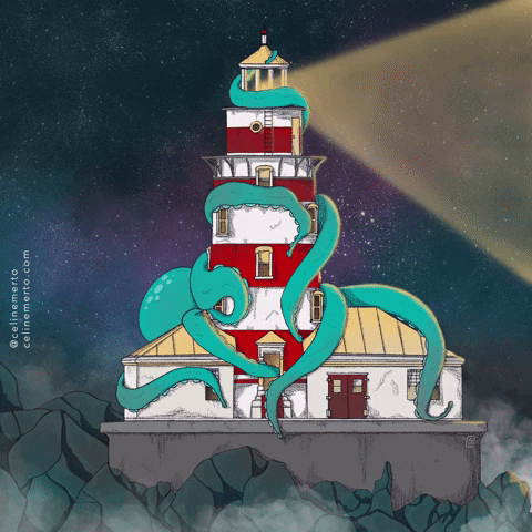 celinemerto octopus lighthouse attacking under attack GIF