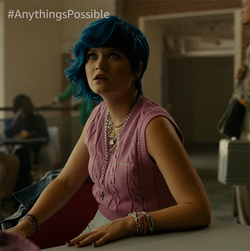 Movie gif. Kelly Lamor Wilson as Chris in Anything's Possible. She looks indignant as she throws her arms out and leans back in her chair, frustrated.