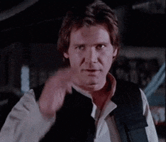 Video gif. Harrison Ford as Han Solo in Star Wars A New Hope salutes to someone off screen with a slight smile. 