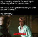 Companies offering maternity leave vs paternity leave motion meme