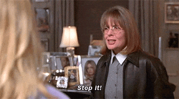 Movie gif. Diane Keaton as Annie in First Wives Club lashes out, shouting, "stop it!"