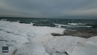 Ice Waves Form Along Shore of Lake Michigan
