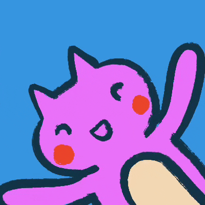 Digital art gif. Looking down at an illustrated pink cat that lies on its back as it blows grateful kisses. Text, "Thank you."