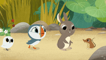 #puffin #rock #puffinrock #oona #baba #may #mossy #thump GIF by Puffin Rock