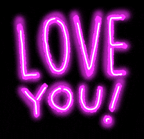 Text gif. Neon pulsing letters spell "Love you" across a black background.