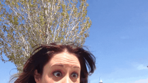  woman surprised windy outdoors GIF