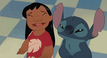 Disney gif. Lilo and Stitch clasp their hands to fervently beg while saying "Please?"