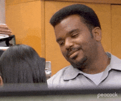 The Office gif. Craig Robinson as Darryl Philbin looks down at a woman with a flirtatious gaze and smirk. He says, “You need to access your ’uncrazy’ side.”